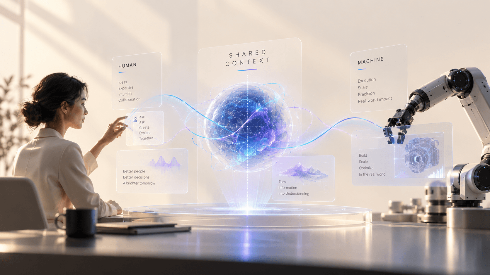 Human, AI, and machine connected through one shared spatial context