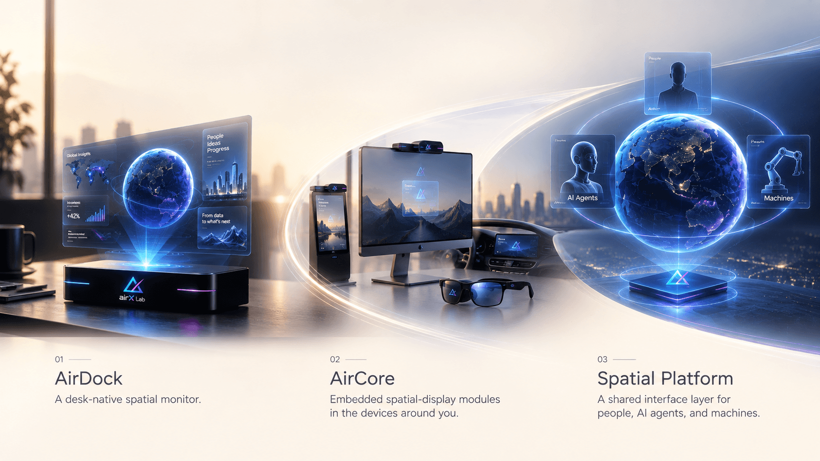 AirDock, AirCore, and Spatial Platform shown as one technology progressing across three horizons